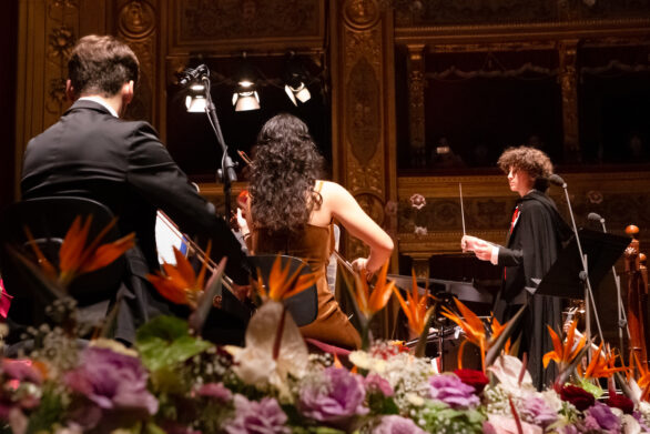prospettiva angolare dell'orchestra all'interno del teatro durante il concerto di Capodanno delle formazioni giovanili