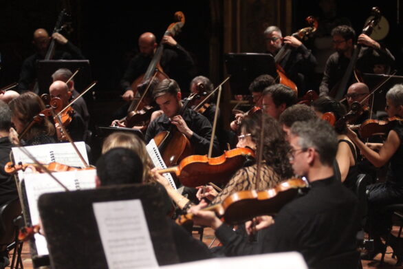 primo piano dell'orchestra all'interno del teatro durante il concerto di San Silvestro