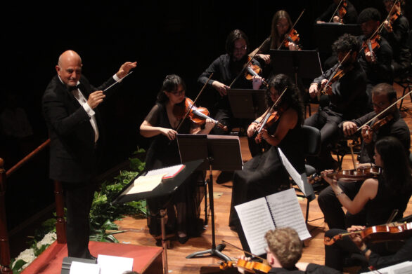 visuale ingrandita dell'orchestra in opera sul palco